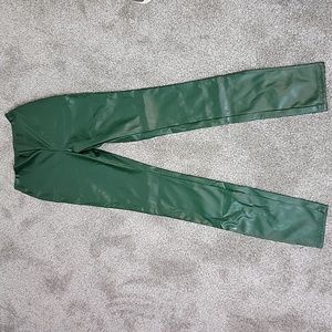 Faux Leather Skinny Pants With Zipper Green